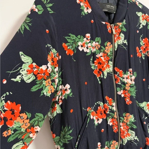 Zara Basic Navy Floral Bomber Jacket- medium - Picture 9 of 16